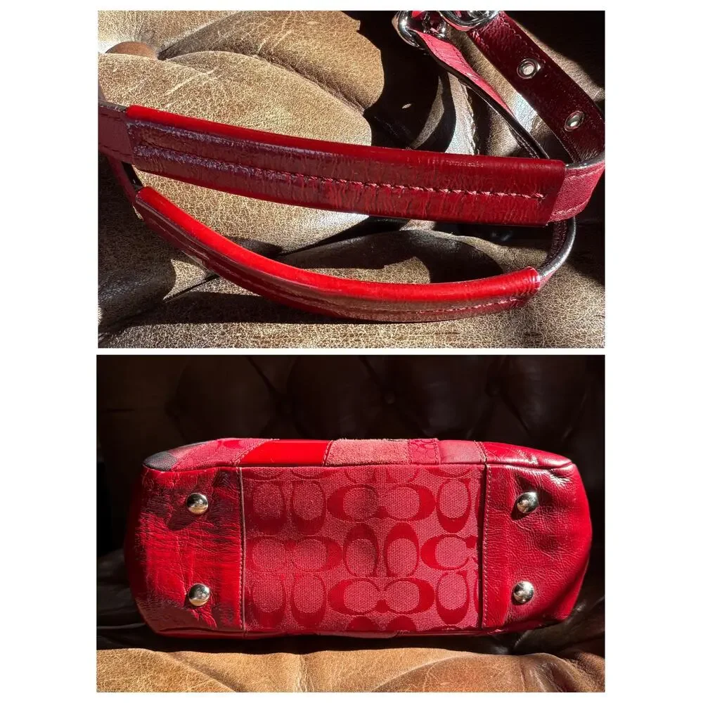 Coach Patchwork Gallery Tote Red Signature Multi-Material Bag F14004